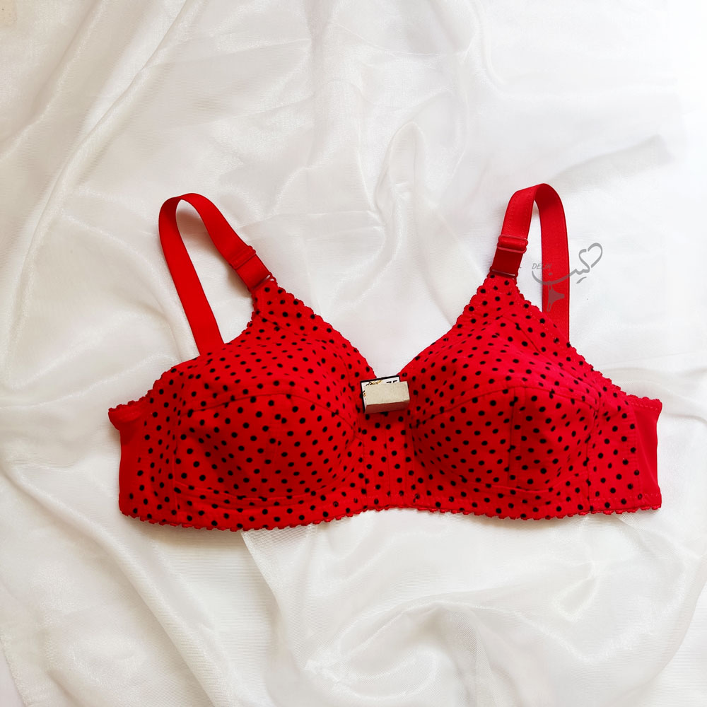 سوتین کتان نخ ساده قرمز خالخالی